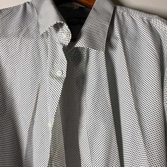Stacy Adams Men's Dress Button Down Shirt White & Black Polka Dots Sz 22 34/35 - Picture 9 of 10